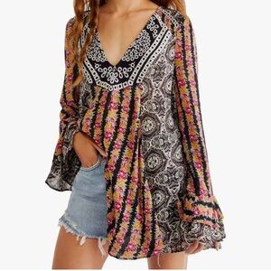 Boho Free People Fallin Into You Long Sleeve Tunic
